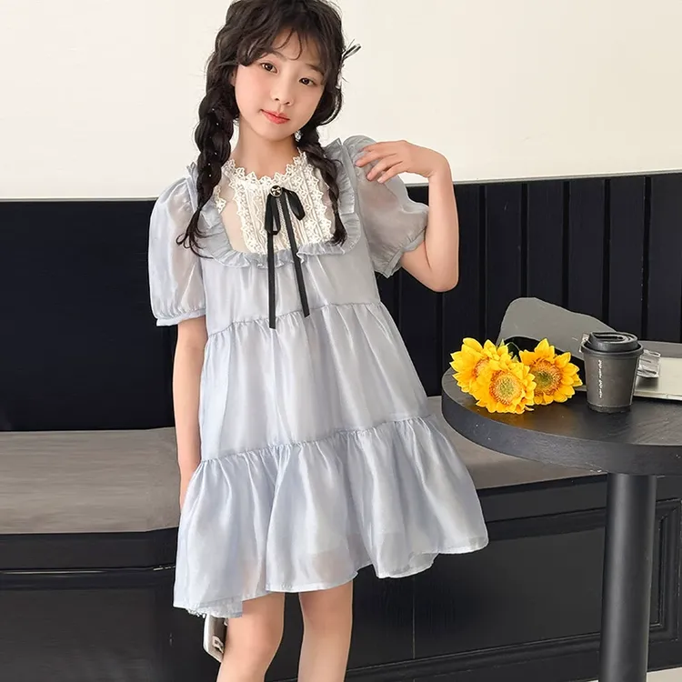 女童夏装短袖连衣裙2025新款洋气儿童韩版公主裙夏季薄款蕾丝裙子