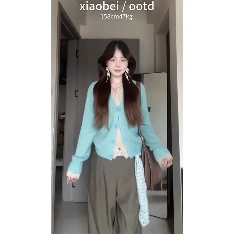 巨好看的韩系氛围感穿搭慵懒针织开衫上衣宽松休闲裤清冷系衣服