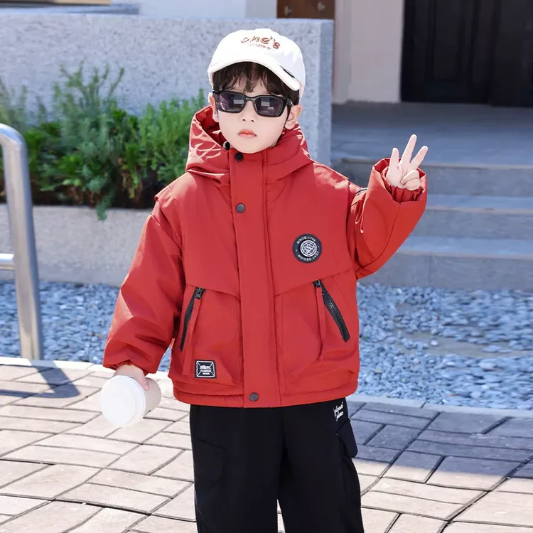 男童外套秋冬款2025新款儿童加绒户外冲锋衣宝宝冬季男孩派克棉服