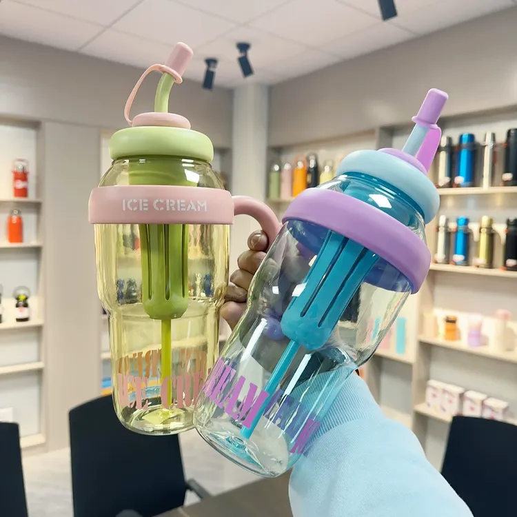 2024新款大容量高颜值夏季塑料杯奶茶杯幸运肚肚杯可爱风带吸管杯