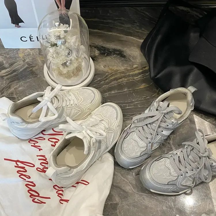 【猪猪家】网面厚底小白鞋内增高休闲鞋女2025夏季透气网鞋拼接阿甘