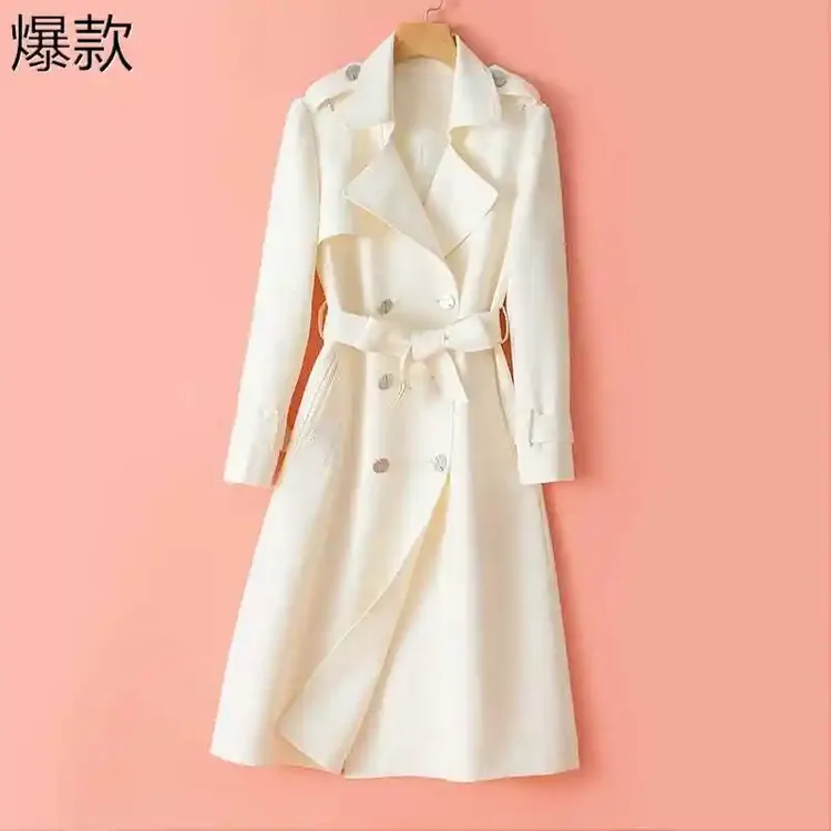 高品质米色风衣减龄女中长款2025新款垂感高端气质双排扣大衣外套