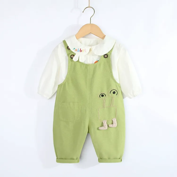 女童背带裤春秋季1一3岁婴儿纯棉可开档卡通绣花休闲裤宝宝连体裤