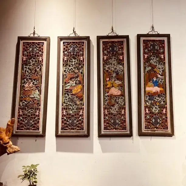 中式实木雕刻琴棋书画四条屏客厅背景墙装饰画君子四艺古风