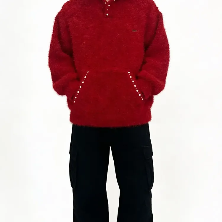 奥莱正品绒氛围感珍珠贵气小众设计连帽加绒加厚卫衣男女秋冬外套