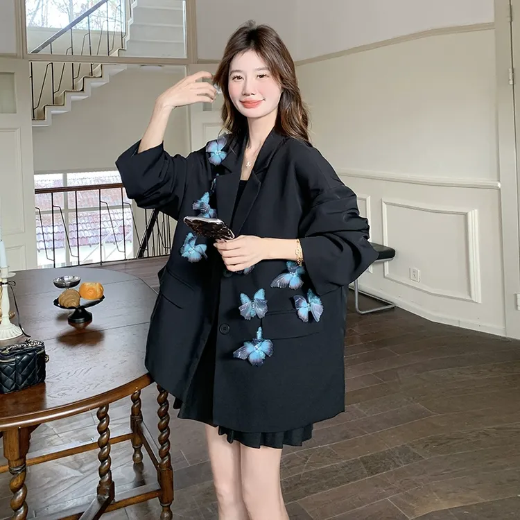 2C170-1001立体蝴蝶图案休闲西装外套韩系设计感高级感春装新款20