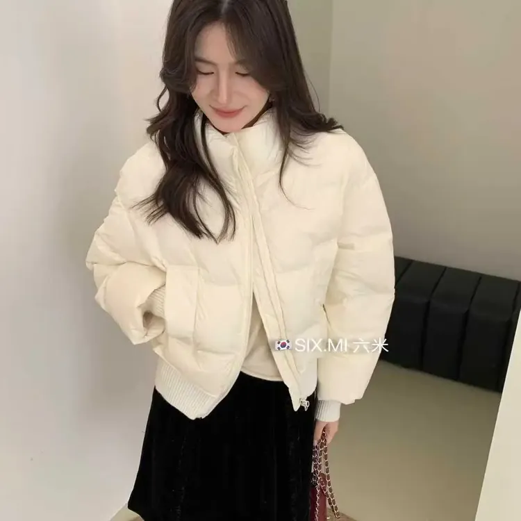 韩系简约短款女冬季宽松零压感保暖泡芙面包服外套羽绒服90白鸭绒