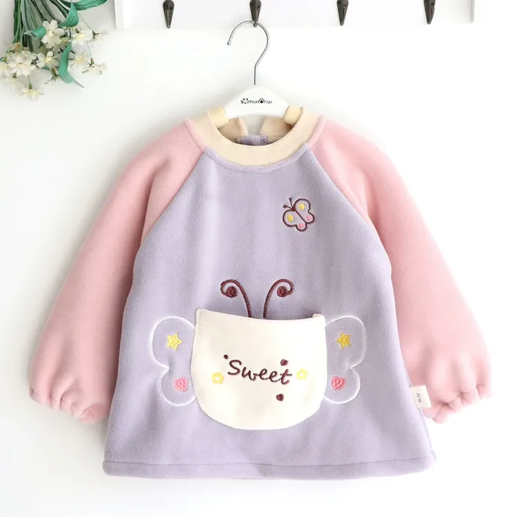 蝴蝶口袋 保暖绒 儿童女孩女童宝宝冬季柔软有弹力加厚防水罩衣