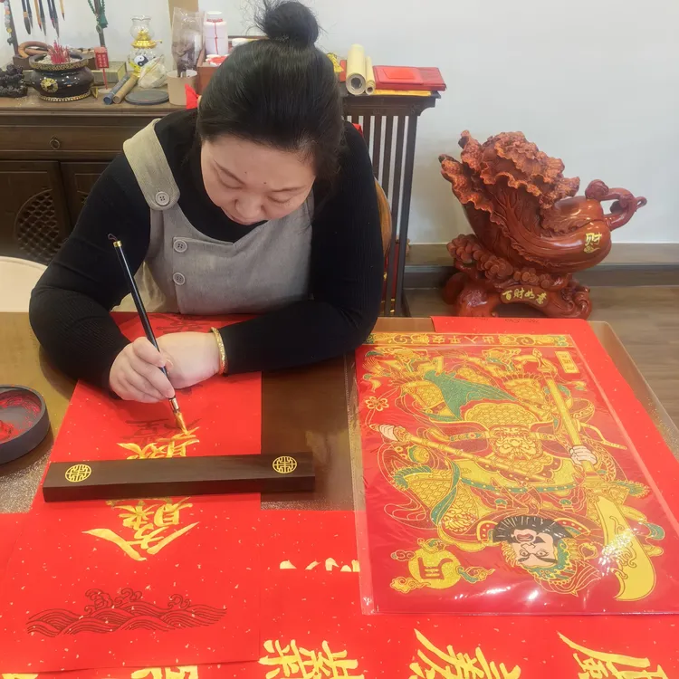 新款立体绒布防水防晒自粘门神贴秦叔宝尉迟恭装饰画