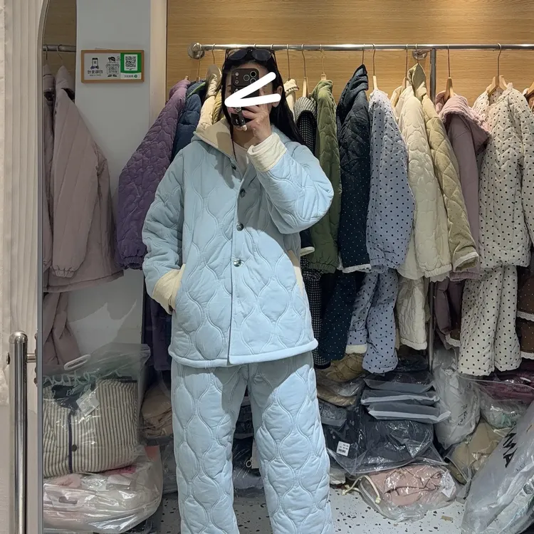 冬季新款连帽三层夹棉加绒加厚保暖可外穿家居服睡衣套装