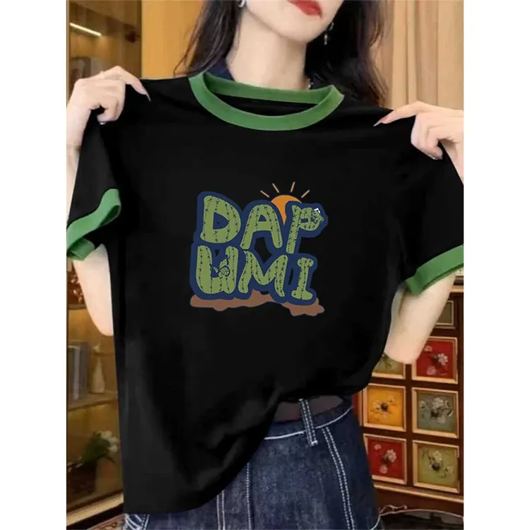 2025新款正肩常规拼接纯棉t恤女时尚百搭洋气不撞款短袖上衣夏季