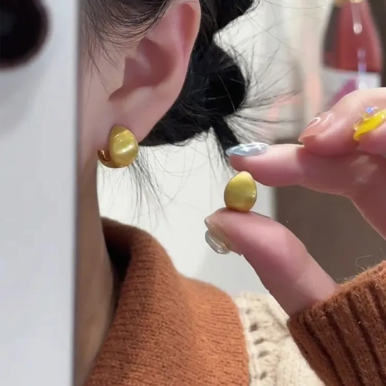 铜合金耳饰 金色哑光拉丝水滴耳环女小众气质高级感耳扣百搭耳饰