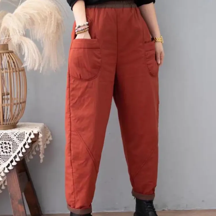 J050秋冬棉裤女2025加绒裤子时尚宽松哈伦裤女士灯笼裤