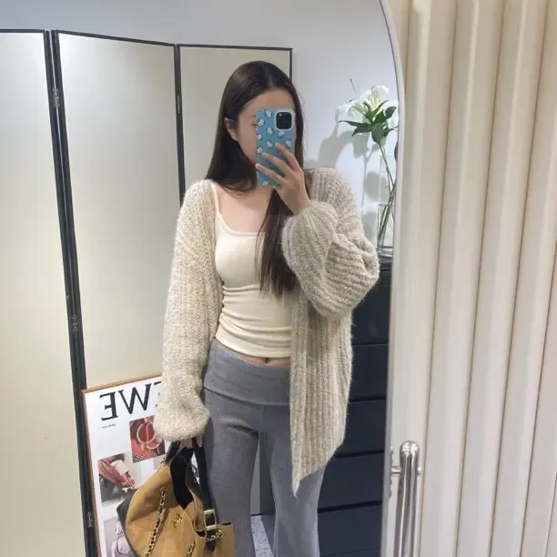 女长袖毛针织衫秋冬开衫款针织休闲打底灰色中长款