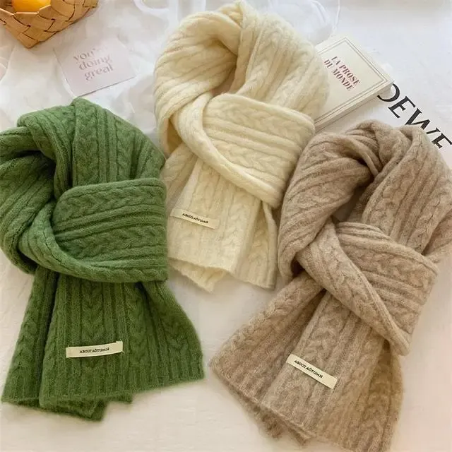 出口韩国~色麦穗羊绒围巾女冬季百搭学生情侣保暖针织羊毛围脖