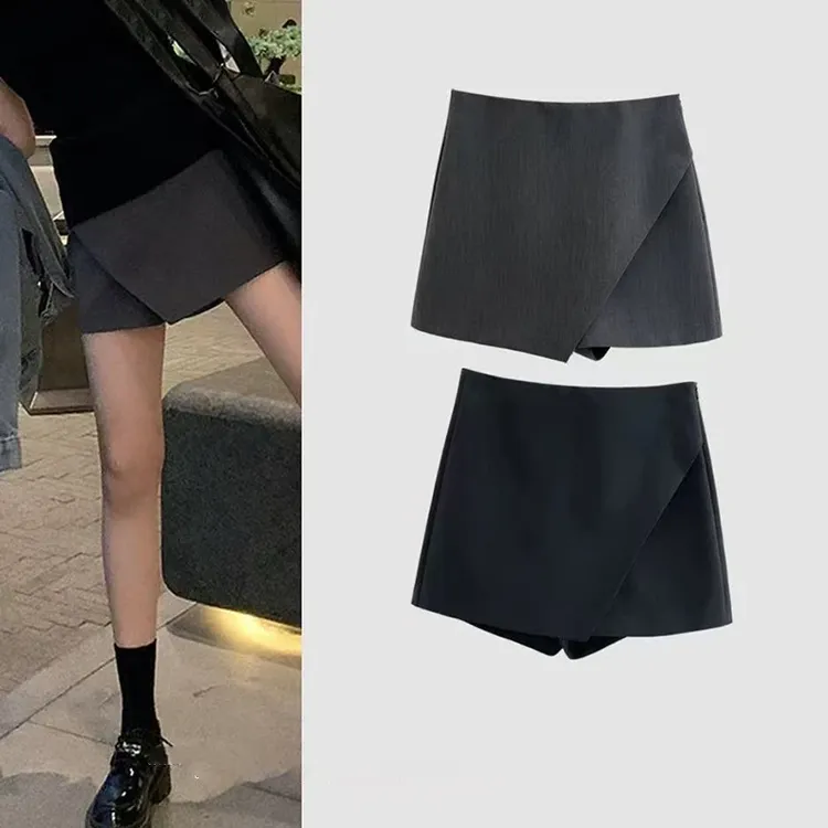 不规则设计高腰显瘦半身裙裤女春夏新款显瘦遮肚子学院风西装短裤