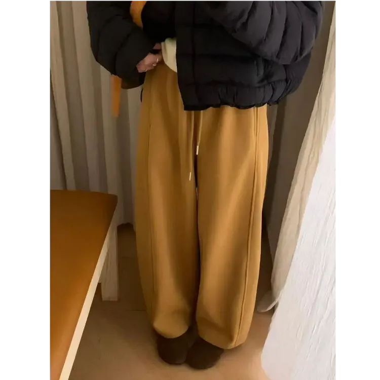 韩系慵懒风休闲裤女2025小个子加绒加厚高腰宽松垂感显瘦阔腿裤子