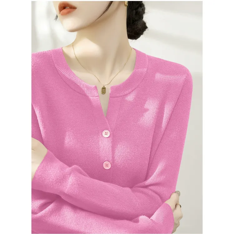 今年流行女装浅紫色宽松显瘦长袖针织开衫2025年秋冬新款圆领毛衣