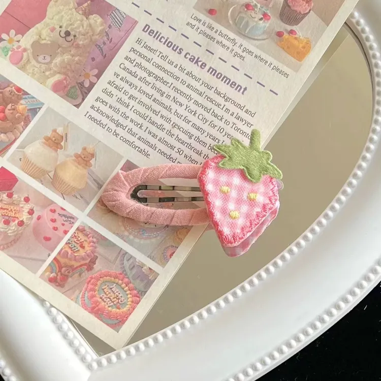 日韩粉色边夹布艺女少女心可爱bb夹水果发饰学生草莓甜美原创设计