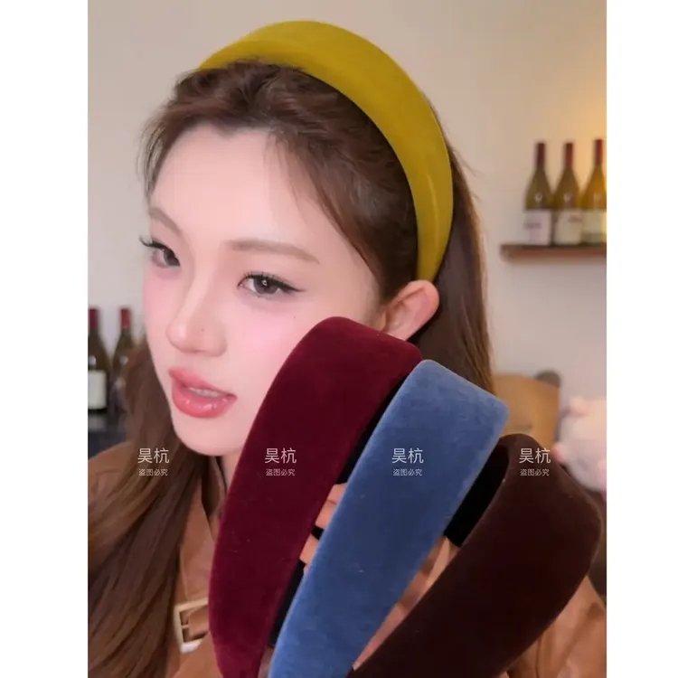 内增高海绵复古高级感丝绒高颅顶宽边磨毛氛围感高颅顶洋气发箍