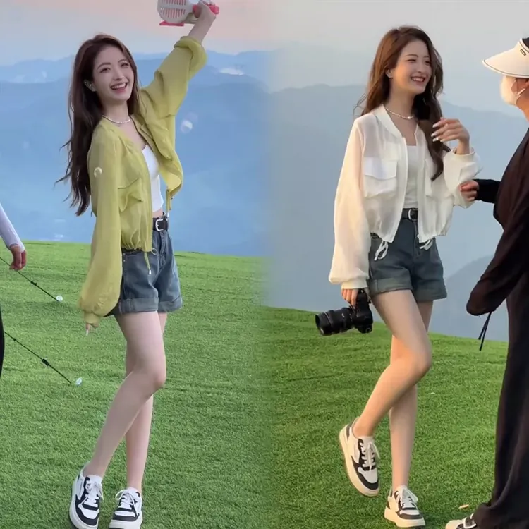 夏季新款设计感简约薄款宽松防晒外套上衣搭显瘦牛仔短裤套装