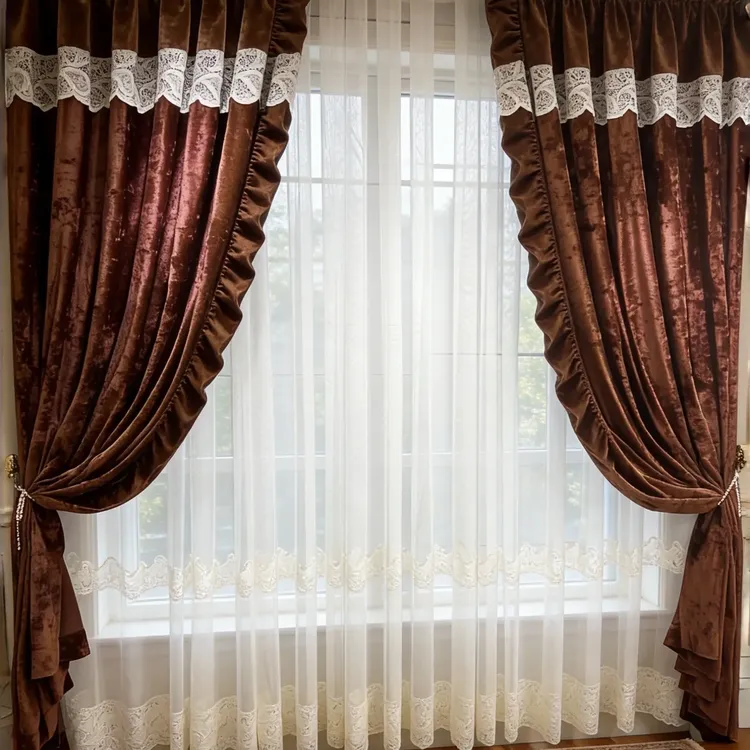法式复古冰花绒提花遮光卧室客厅窗帘定制