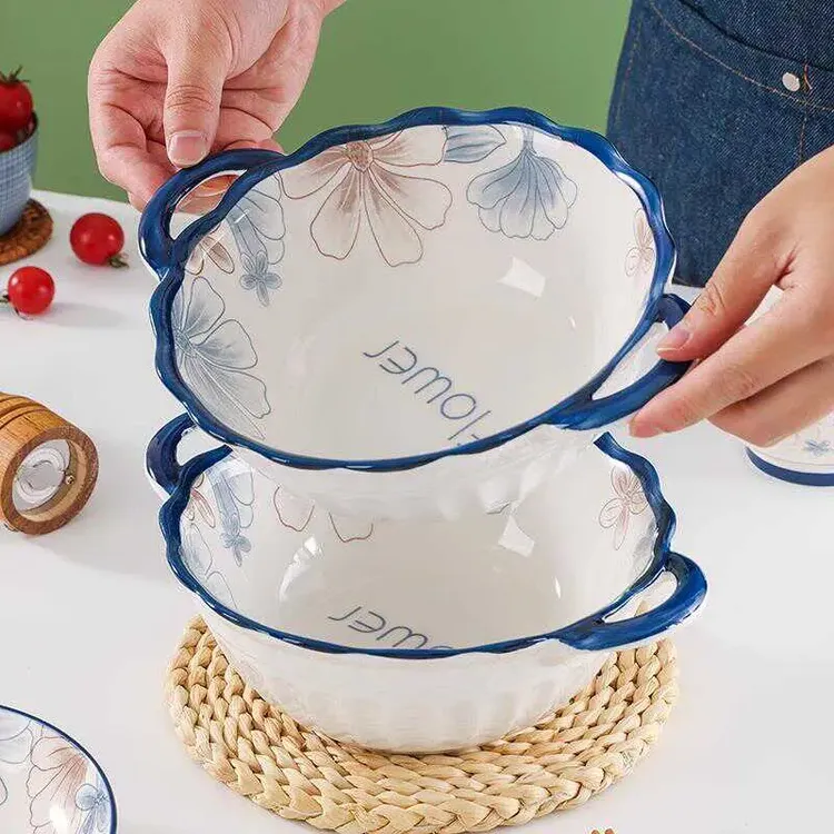 双耳汤碗家用防烫专用大容量大号汤盆面碗新款高颜值餐具手柄