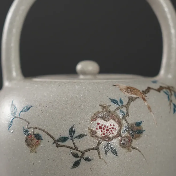 紫砂提梁陶瓷中式宽口粗陶泥壶天青全手工煮茶壶象牙白精美柴烧