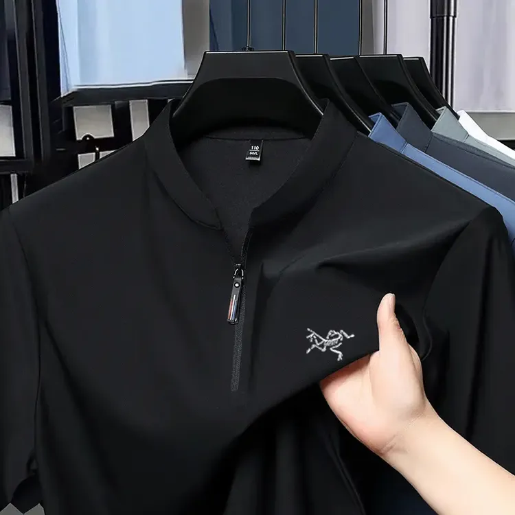 【清仓折扣】夏季新款鸟男士拉链领短袖透气冰丝运动速干t恤男