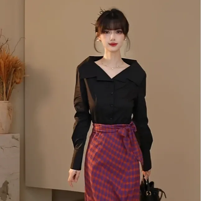 AMASS阿玛施秋冬新款气质千金法式百搭通勤时尚收腰衬衫女530035