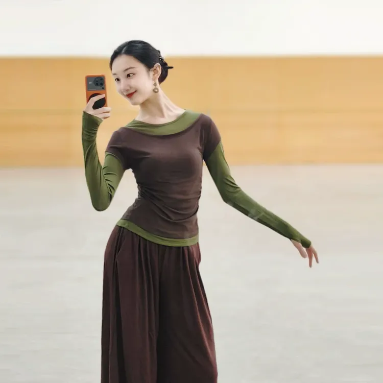 现代舞假两件长袖上衣女舞蹈服中国古典舞形v舞现现代舞练功舞蹈
