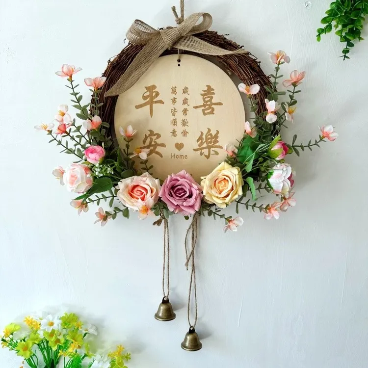 新年墙面装饰入户门客厅卧室花环挂饰店铺墙壁仿真花提示平安挂牌