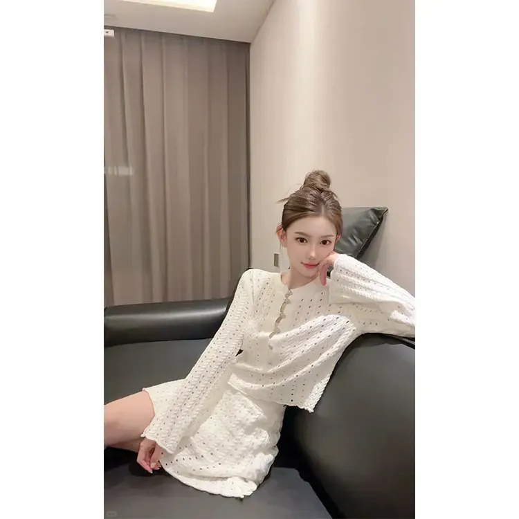 千金清冷感贵系衣服镂空长袖上衣夏季气质收腰显瘦半身裙两件套