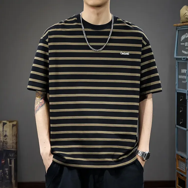 310g重磅纯棉美式条纹短袖T恤男士2025夏季新款海魂衫t恤短袖正品