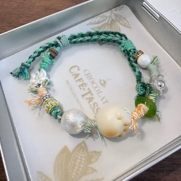 非金属布艺树脂手链 森系民族风复古蓝色女黄色手绳男女通用少女