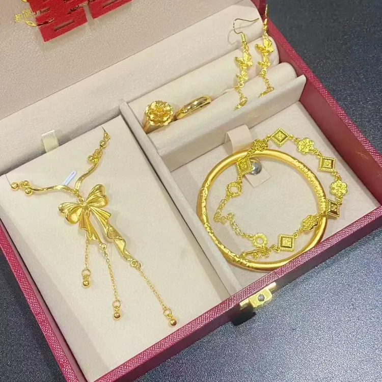 合金婚庆饰品 订婚首饰结婚仿真五金六件套装婚庆首饰套盒仿真