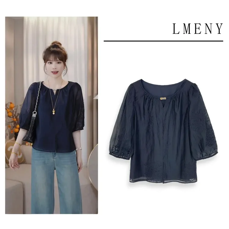 LMENY烟花漫～设计感莱赛尔刺绣宽松减龄显瘦中袖小衫