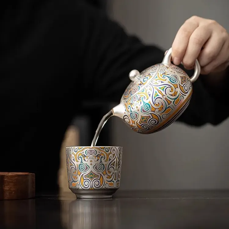 999纯银茶壶春秋战国西施壶手工鎏银西施壶轻奢一人茶具何赋森