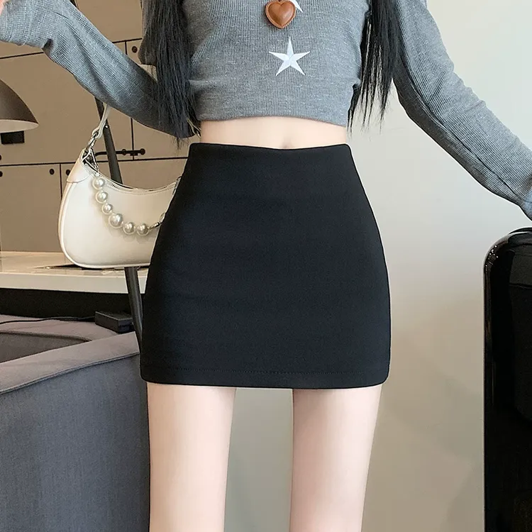 黑色字半身裙女冬季防走光高腰包臀短裙裤小个子显瘦一步裙半裙