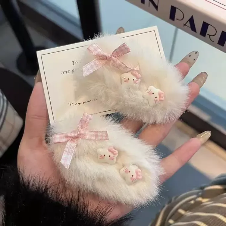 秋冬ins毛绒KT猫发夹毛茸茸星星卡通BB可爱发卡少女甜美发饰合