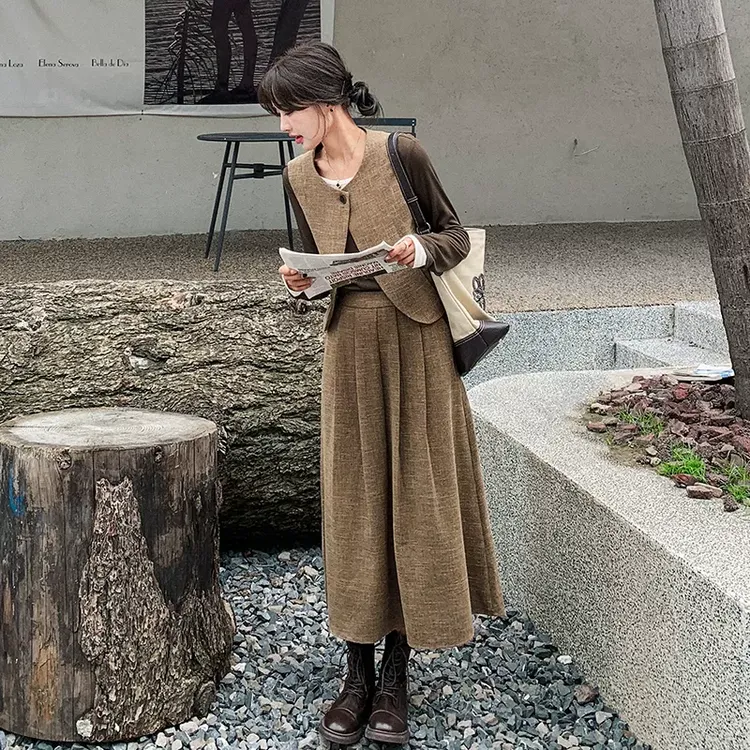 法式小香风西装套装裙女秋装搭配一整套时尚气质马甲半身裙三件套