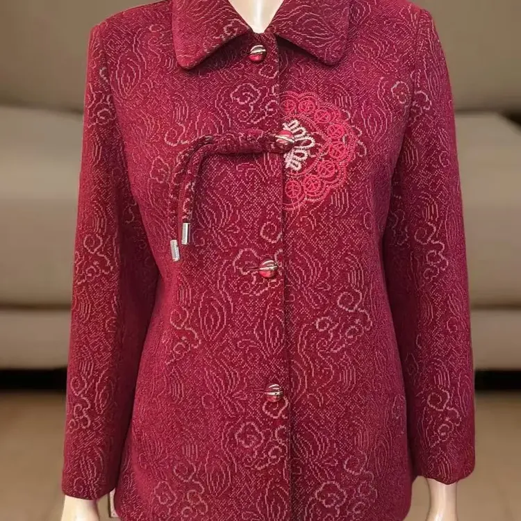 中老年人奶奶外套妈妈秋冬翻领中式国风上衣老太太衣服