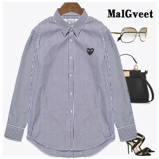 早春新款设计感小众蓝色条纹衬衫女叠穿港风棉长袖衬衣内搭上衣