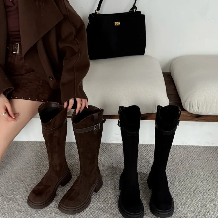秋冬987-23小个子时装靴时尚鹿皮绒靴子长筒长靴复古美拉德长筒靴