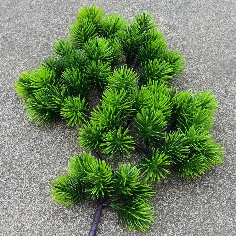 单支仿真松树枝迎客松假松枝树叶装饰柏树叶子松针松叶塑料松树叶