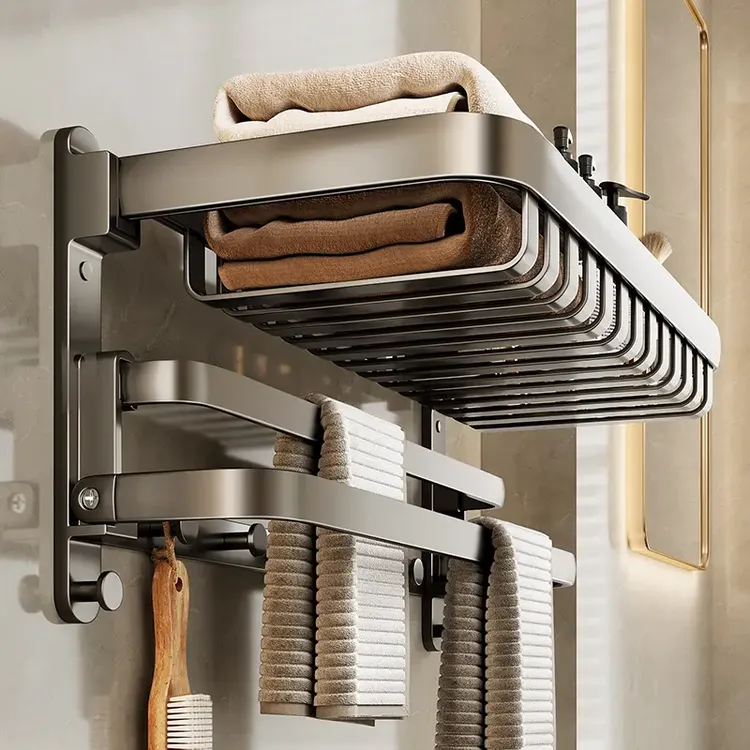 九牧王太空铝三层浴巾架免打孔洗澡壁挂式浴室洗澡间家用卫生间