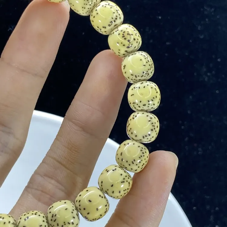 星月菩提原生态石玉料大留白9/8单圈鸡油黄文哑光感玩手串男女款