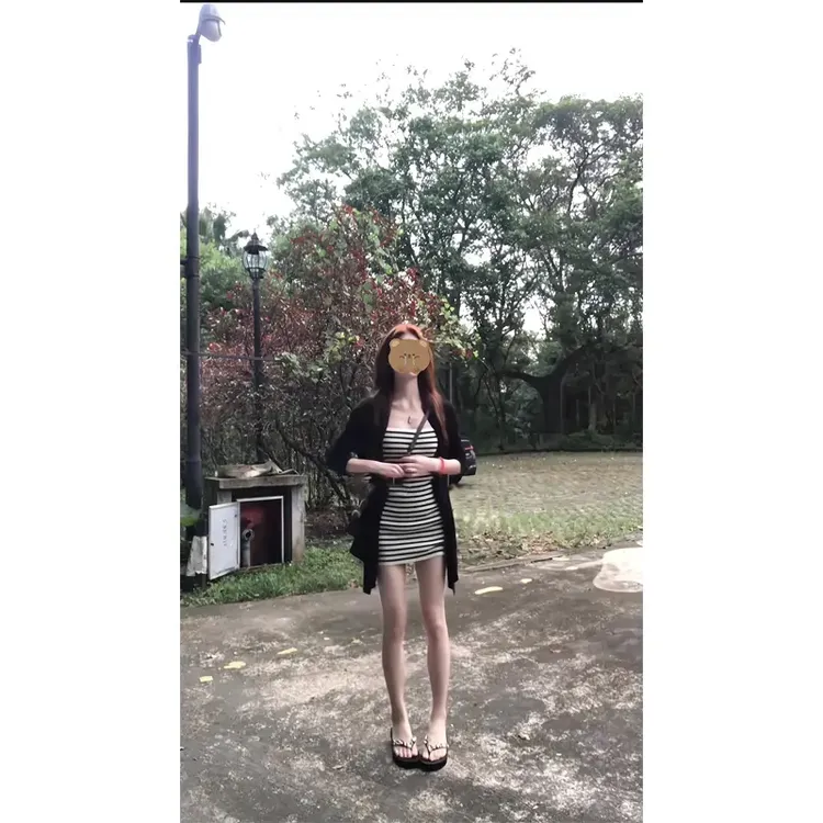 2025夏季新款长袖开衫外套外搭气质百搭条纹连衣裙包臀裙抹胸短裙