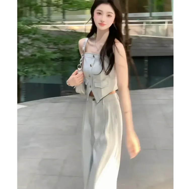 女装夏季新款时尚套装气质显瘦洋气休闲百搭性感辣妹温柔两件套女