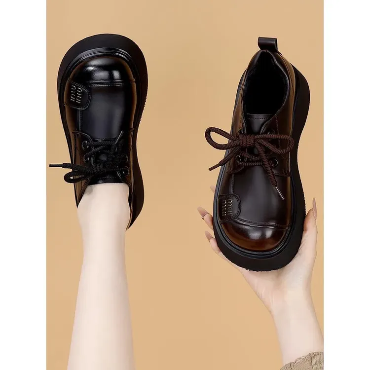 厚底英伦风小皮鞋女2025春季新款时尚百搭轻便软底乐福鞋增高单鞋
